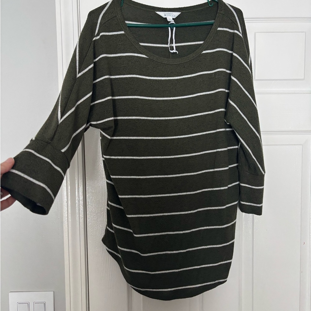 Market & Spruce Olive Green Striped Sweater